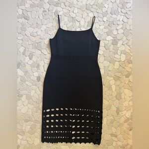 Milly Black Midi Dress with Cutout Hem